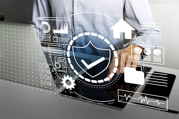 istock Confirm the security of smart home systems, manage inside the home, in terms of security, system monitoring and notification by technology, mobile or computer monitoring systemHome security 2238346200