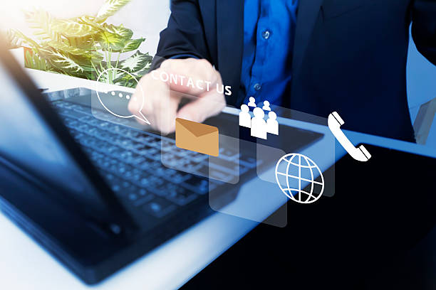istock Business concept: Provide business contact information via email, phone, website and text message for easy business contact. 2238346443