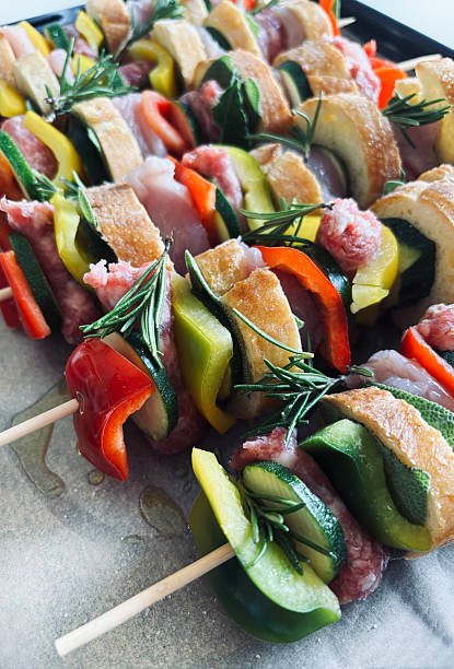istock Rustic skewers with meat and vegetables. 2238346807