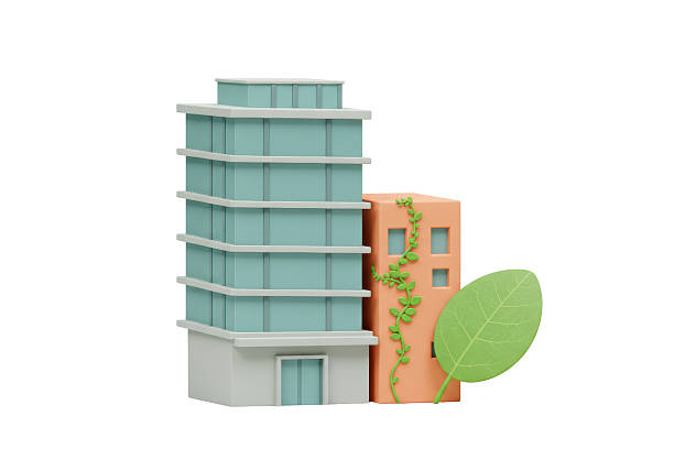 istock Isolated eco buildings 3d rendering, city with nature integration to achieve sustainability 2238348004