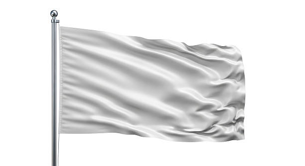 istock Isolated white flag waves smoothly on a flagpole in a light breeze, on the sky 2238348157