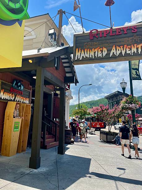 Gatlinburg, TN, USA, July 17, 2025 - The front exterior of Ripley's Haunted Adventure.