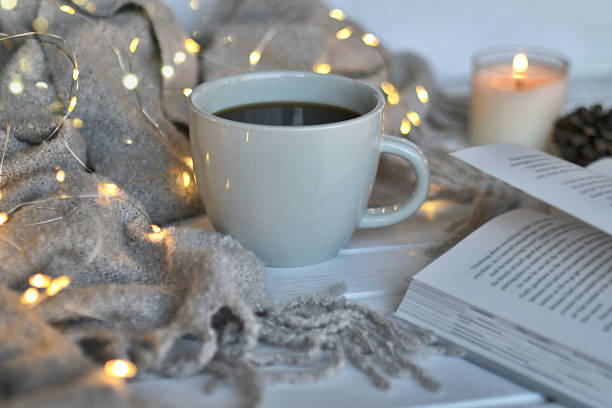 istock Cozy Winter Hot Drink with book 2238380486