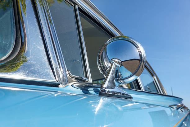 Vintage Teal Car Front. Chrome Grille and Twin Headlights . High quality photo
