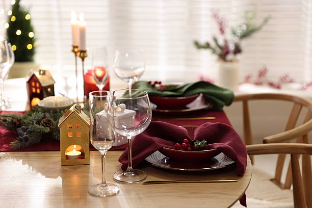 istock Christmas table setting with stylish dishware and festive decor indoors 2238400987