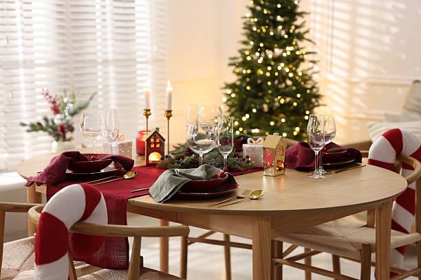 istock Christmas table setting with stylish dishware and festive decor indoors 2238401164