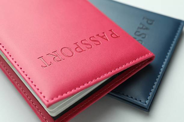 istock Passports in color covers on light background, closeup 2238402020
