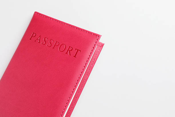 istock Passport in red cover on light background, top view. Space for text 2238402406