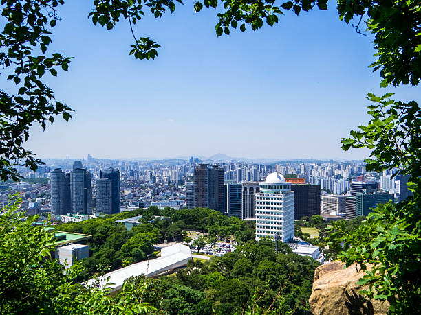 Seoul, South Korea - May 13, 2024: City aerial view from the Namsan Cable Car.