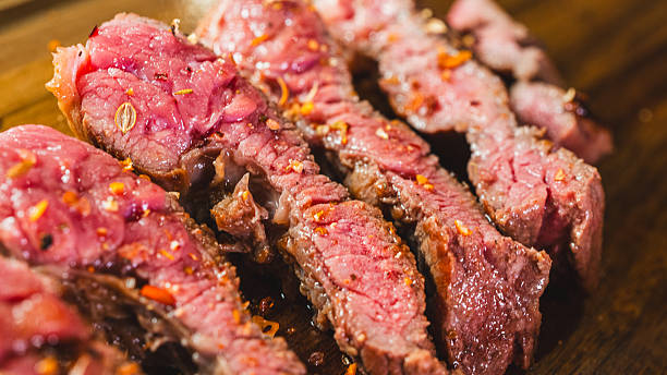 Juicy Medium Rare Sliced Steak Close Up