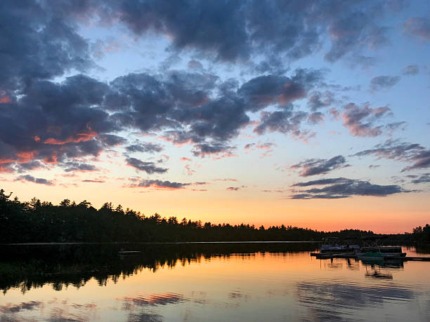 Beautiful sunset over a lake located in Maine