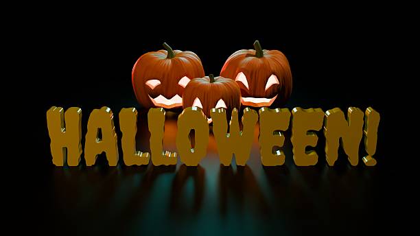 istock Halloween pumpkins glowing above festive Halloween text on dark surface 2238417227