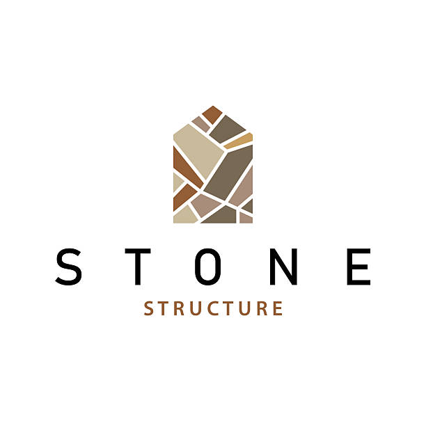 stone logo with simple stone house structure design, symbol concept, illustration, brand and poster design template