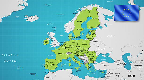 European Union on the World Map with Animated Flag