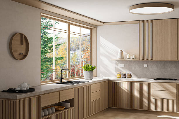 istock Japandi Countryside Kitchen with Matte Pine Cabinetry and Open Layout 2238429196