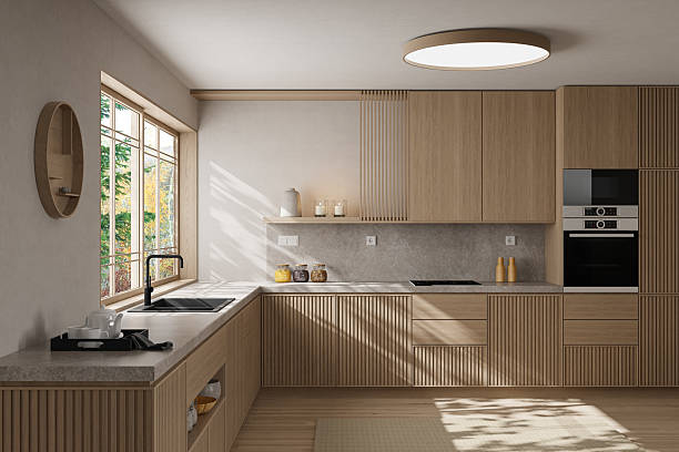 istock Japandi Countryside Kitchen with Matte Pine Cabinetry and Open Layout 2238429212
