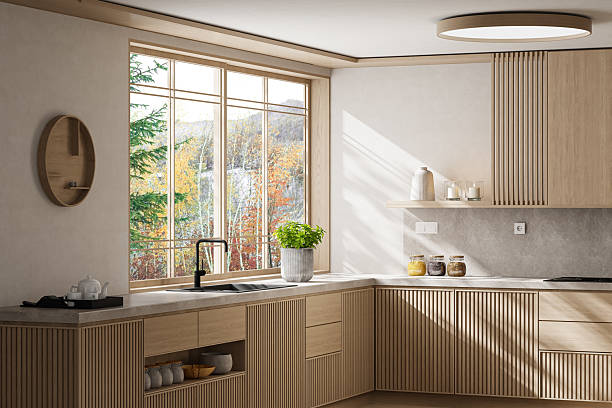 istock Japandi Countryside Kitchen with Matte Pine Cabinetry and Open Layout 2238429225