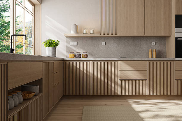istock Japandi Countryside Kitchen with Matte Pine Cabinetry and Open Layout 2238429248