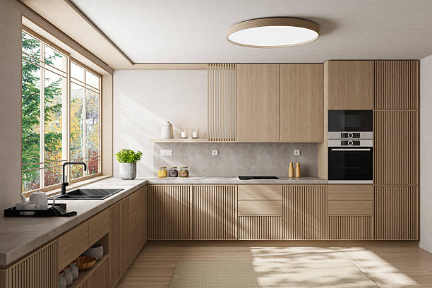 istock Japandi Countryside Kitchen with Matte Pine Cabinetry and Open Layout 2238429280