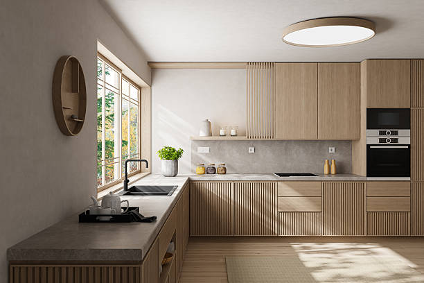 istock Japandi Countryside Kitchen with Matte Pine Cabinetry and Open Layout 2238429284