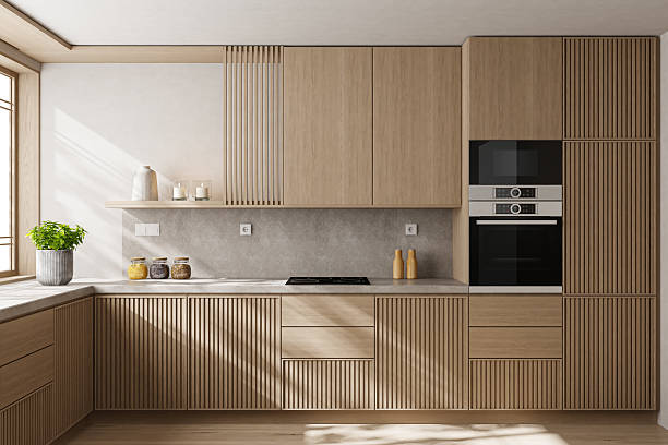 istock Japandi Countryside Kitchen with Matte Pine Cabinetry and Open Layout 2238429299