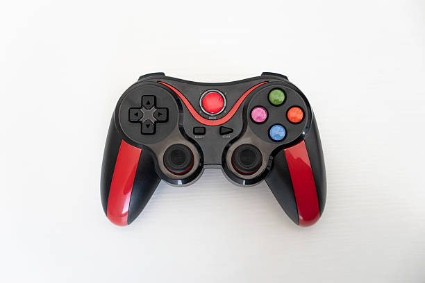 istock Top view. Modern black and red gamepad joystick on white background. 2238429366