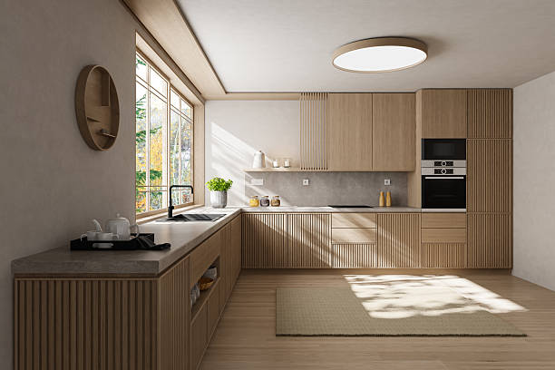 istock Japandi Countryside Kitchen with Matte Pine Cabinetry and Open Layout 2238429539