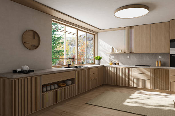 istock Japandi Countryside Kitchen with Matte Pine Cabinetry and Open Layout 2238429648