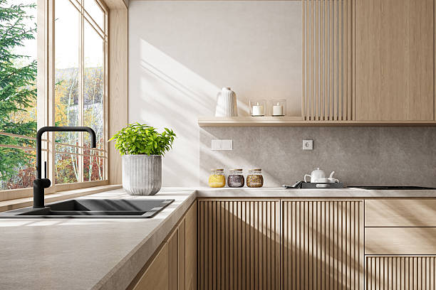 istock Japandi Countryside Kitchen with Matte Pine Cabinetry and Open Layout 2238429715