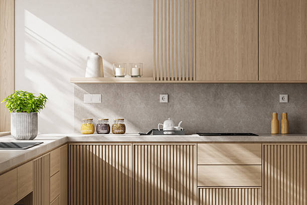 istock Japandi Countryside Kitchen with Matte Pine Cabinetry and Open Layout 2238429758