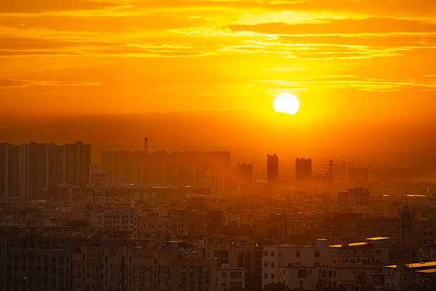 a Chinese suburb in sunset time