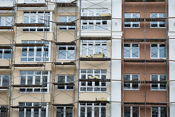 Scaffolding on the back of a residential building in Hove, England