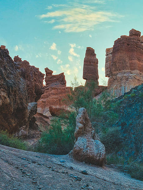 istock Red cliffs of Charyn Canyon under sky 2238459071