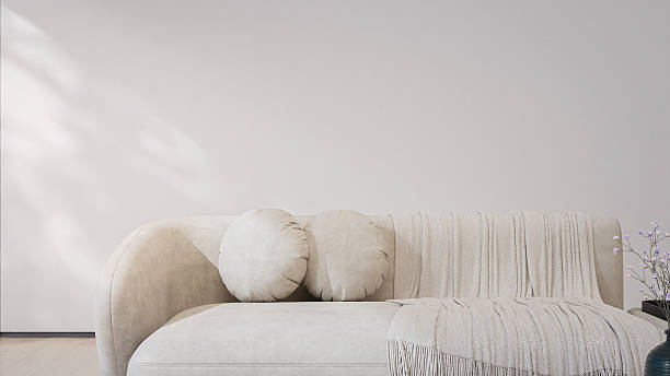 istock 3d rendering of minimalist living room with modern sofa and neutral white beige backdrop. 2238462565