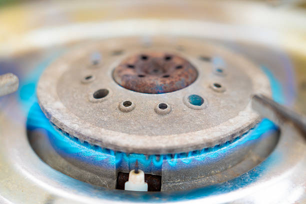 Gas stove. Fire