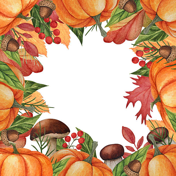 istock Watercolor colorful decorative square frame with autumn leaves 2238471835