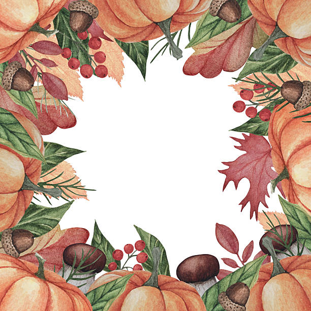 istock Watercolor colorful decorative square frame with autumn leaves 2238471850