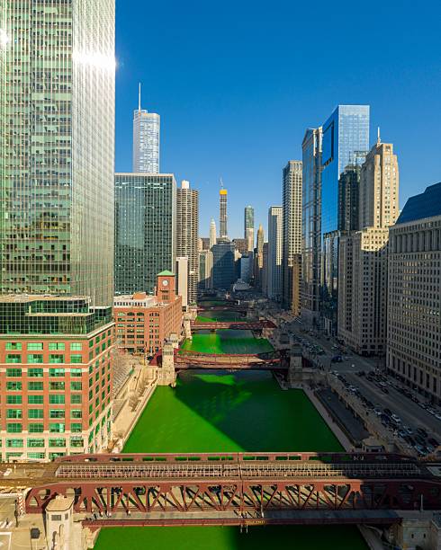 istock Chicago River Dyed Green for St. Patricks Day Celebration 2238480405