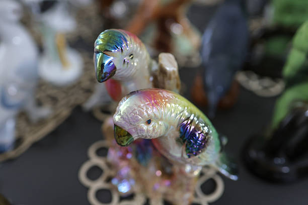Shallow depth of field (selective focus) details with Romanian communist era ceramic trinkets (bibelouri)