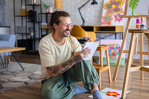 istock Artist sketching ideas for a new painting at home studio 2238496383
