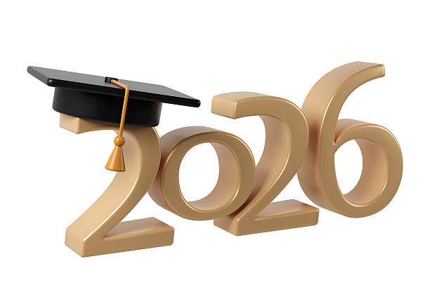 istock Academic achievement symbolized by graduation cap resting on golden 2026 education numerals, representing white background scholarly milestone 2238508995