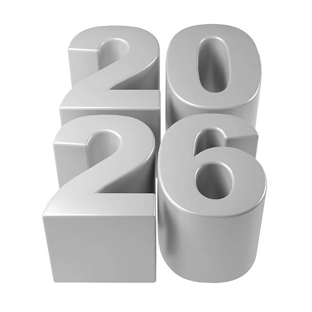 istock year 2026 is depicted a futuristic, metallic 3d design, symbolizing forward thinking and fresh starts background a against white 2238509004