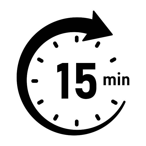 15 Minute stopwatch or timer icon. 15 Minutes clock face countdown 15 Minute stopwatch or timer icon. 15 Minutes clock face countdown number 15 stock illustrations