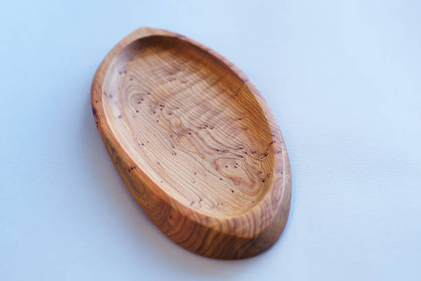 Wooden kitchen unique utensils stacked view close up isolated