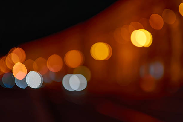Speed Traffic light trails on motorway highway at sundown, long exposure, urban background, Kyiv, Ukraine