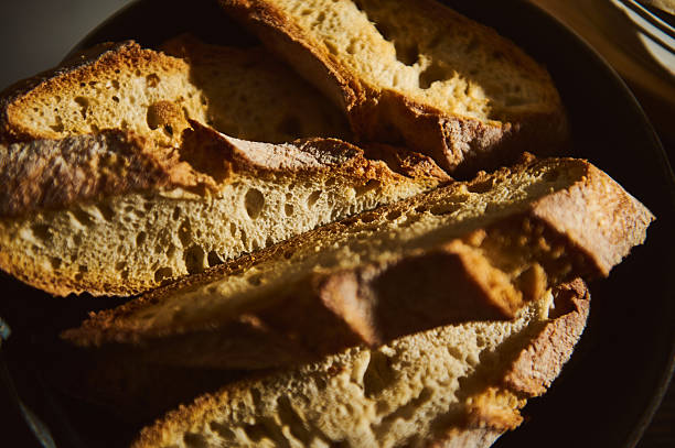 Crusty Rustic Bread Slices Piled On Plate With Golden Crust And Soft Interior