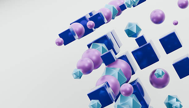 istock Abstract 3D shapes including blue cubes, purple spheres, and teal polyhedrons float in white space, creating dynamic and modern composition 2238531048