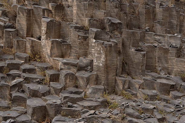 Mesmerizing rock patterns created by nature. symphony of stones in the Garni Gorge in Armenia, Kotayk Province