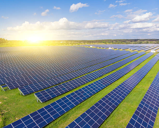 istock aerial view of solar panels on a sunny day. 2238535247