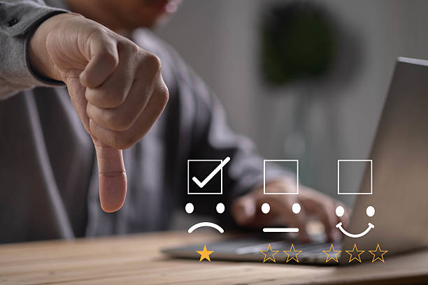 istock Thumbs down gesture with 1-star rating on a feedback form. Negative customer review, poor service rating, dissatisfaction, user feedback, complaint, online rating system, bad experience, low quality. 2238542914